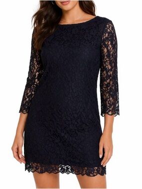 Joan Rivers black lace mini dress lace overlay classic LBD SZ Sm cocktail hour